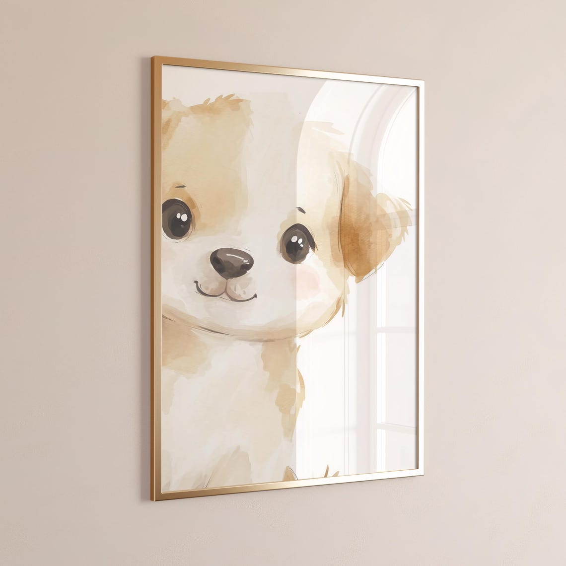 Sweet Cute Watercolor Puppy Nursery Wall Art Big Eyes Baby Dog - Image 2