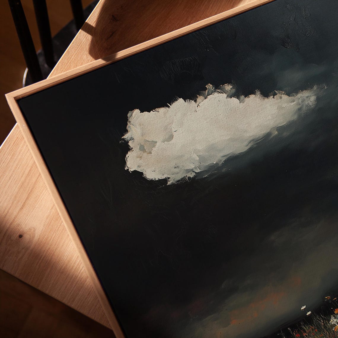 Lone White Cloud Drifting Over a Dark Wildflower Field Poster - Image 2