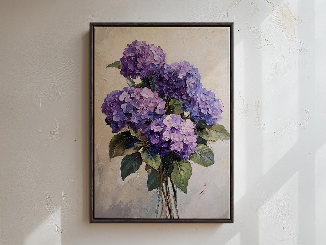 Large Purple Hydrangea Bouquet Impasto Floral Painting Poster - Image 3