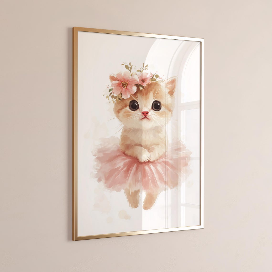 Precious Wide-Eyed Kitten Ballerina in Pink Tutu Nursery Art Poster - Image 2