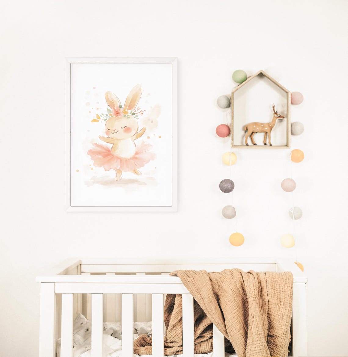 Dancing Ballet Bunny Watercolor Nursery Wall Art Flower Crown - Image 2