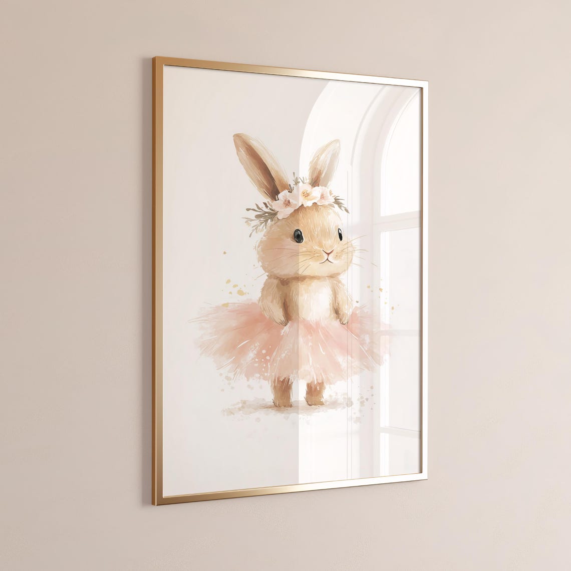 Sweet Standing Ballet Bunny Watercolor Nursery Wall Art Pink Tutu - Image 4
