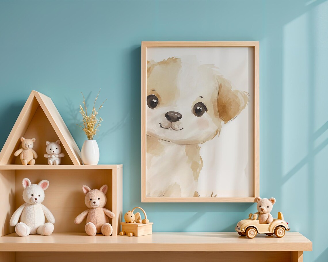 Sweet Cute Watercolor Puppy Nursery Wall Art Big Eyes Baby Dog - Image 4