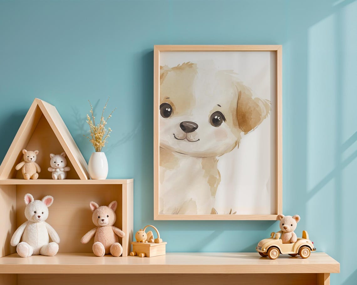 Watercolor Puppy Wall Art Cute Dog Wall Decor Kawaii Dog Poster Whimsical Puppy Art Puppy Room Decor Dog Nursery Wall Art - Image 4