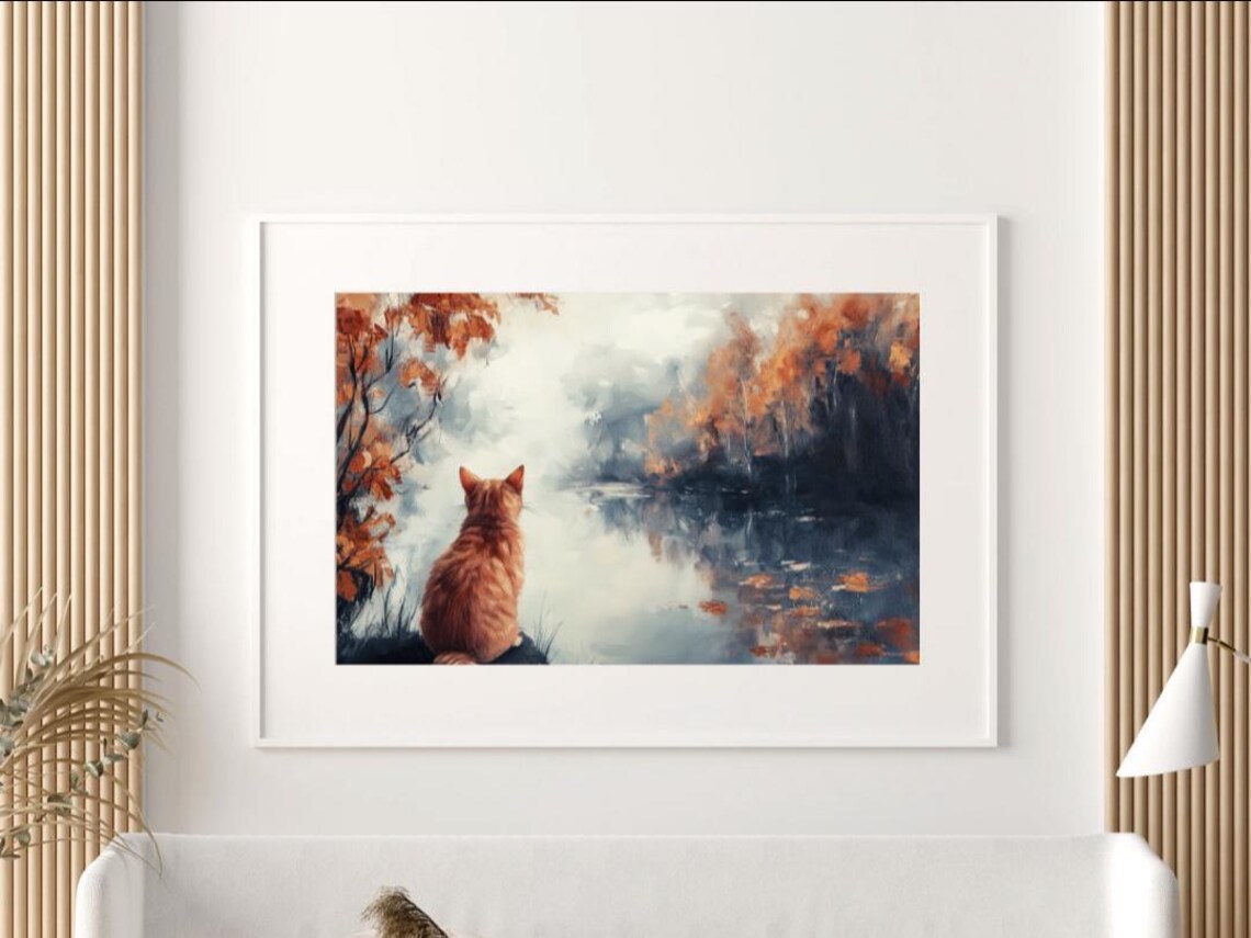 Autumn Whiskers Cozy Cat Serene Fall Landscape - Image 3