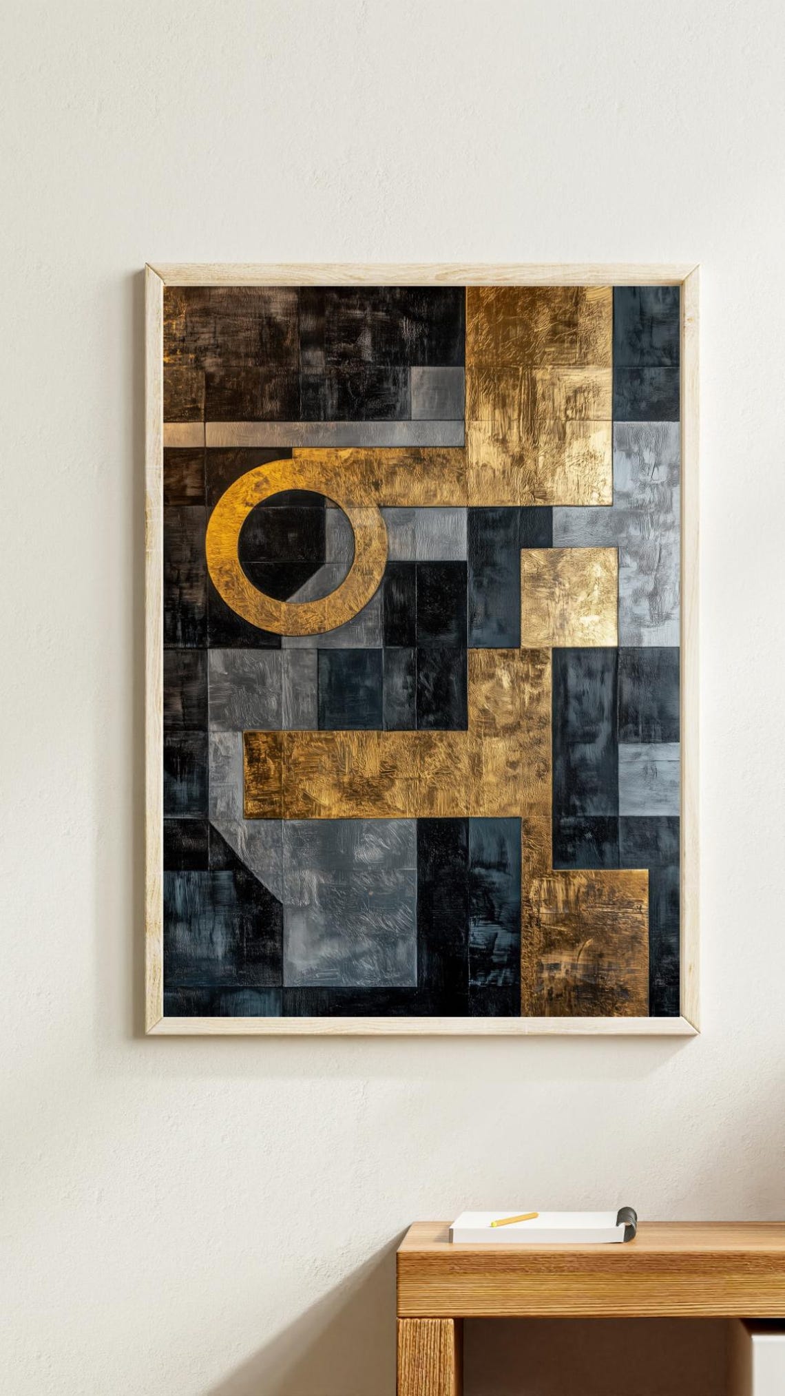 Urban Alloy Industrial Geometric Abstract Print Gold Charcoal Wall Art - Image 2