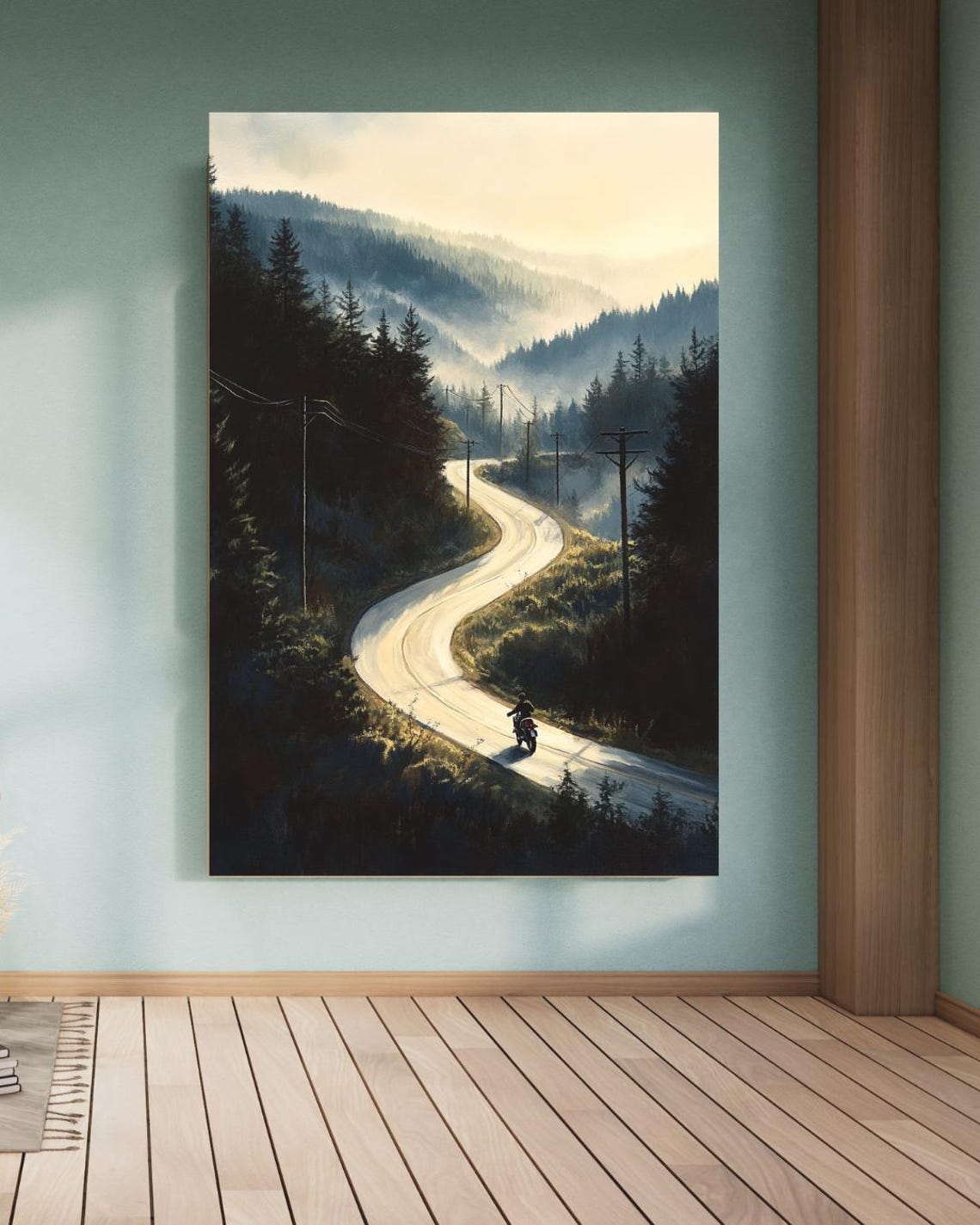 Lone Motorcyclist On Mountain Road Moody Landscape Print Adventure Wall Art For Travel Lovers - Image 5