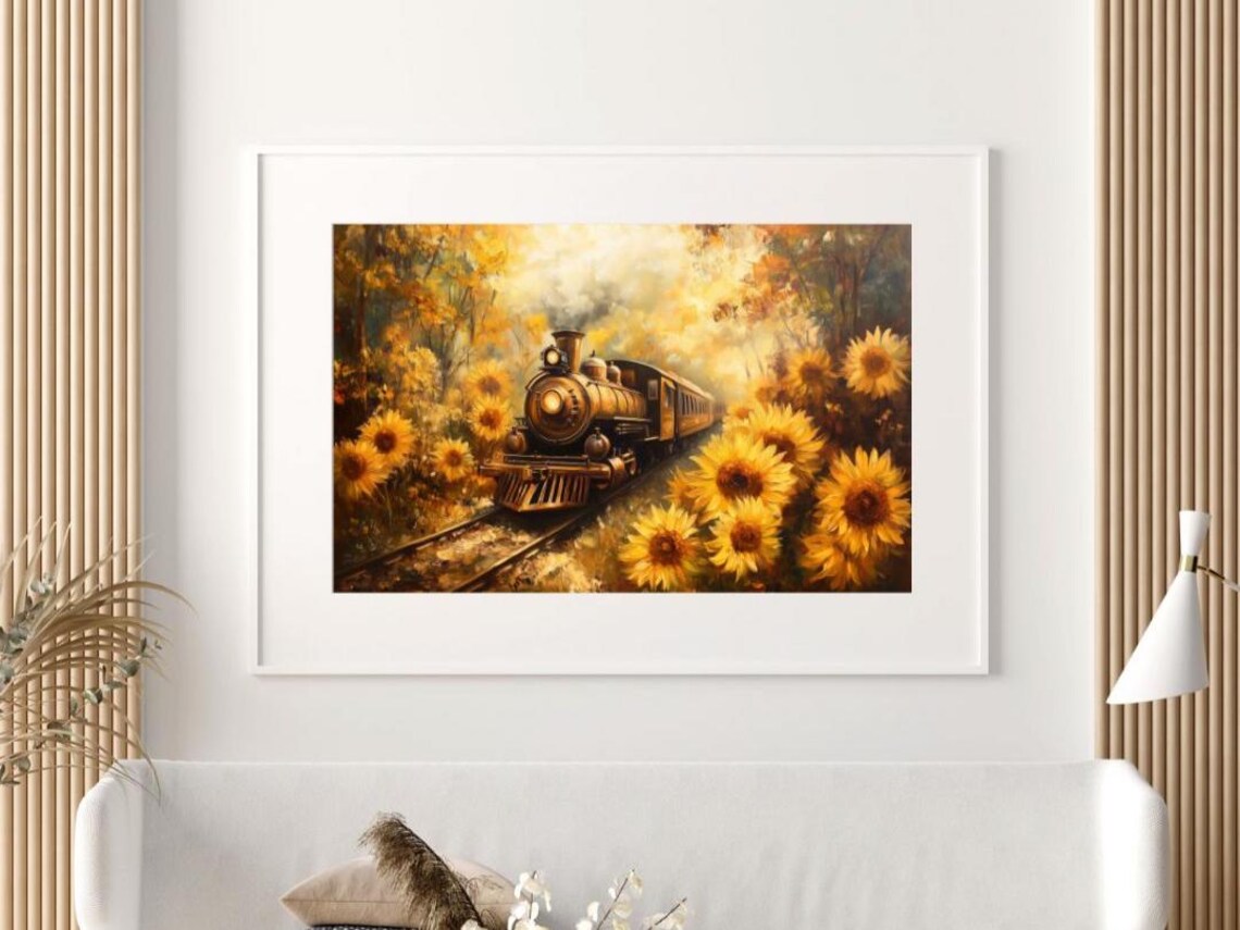 Golden Passage Vintage Train, Romantic Autumn Landscape - Image 3