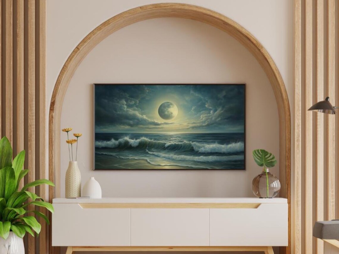 Lunar Tide Surreal Ocean Moonrise, Celestial Seascape - Image 5