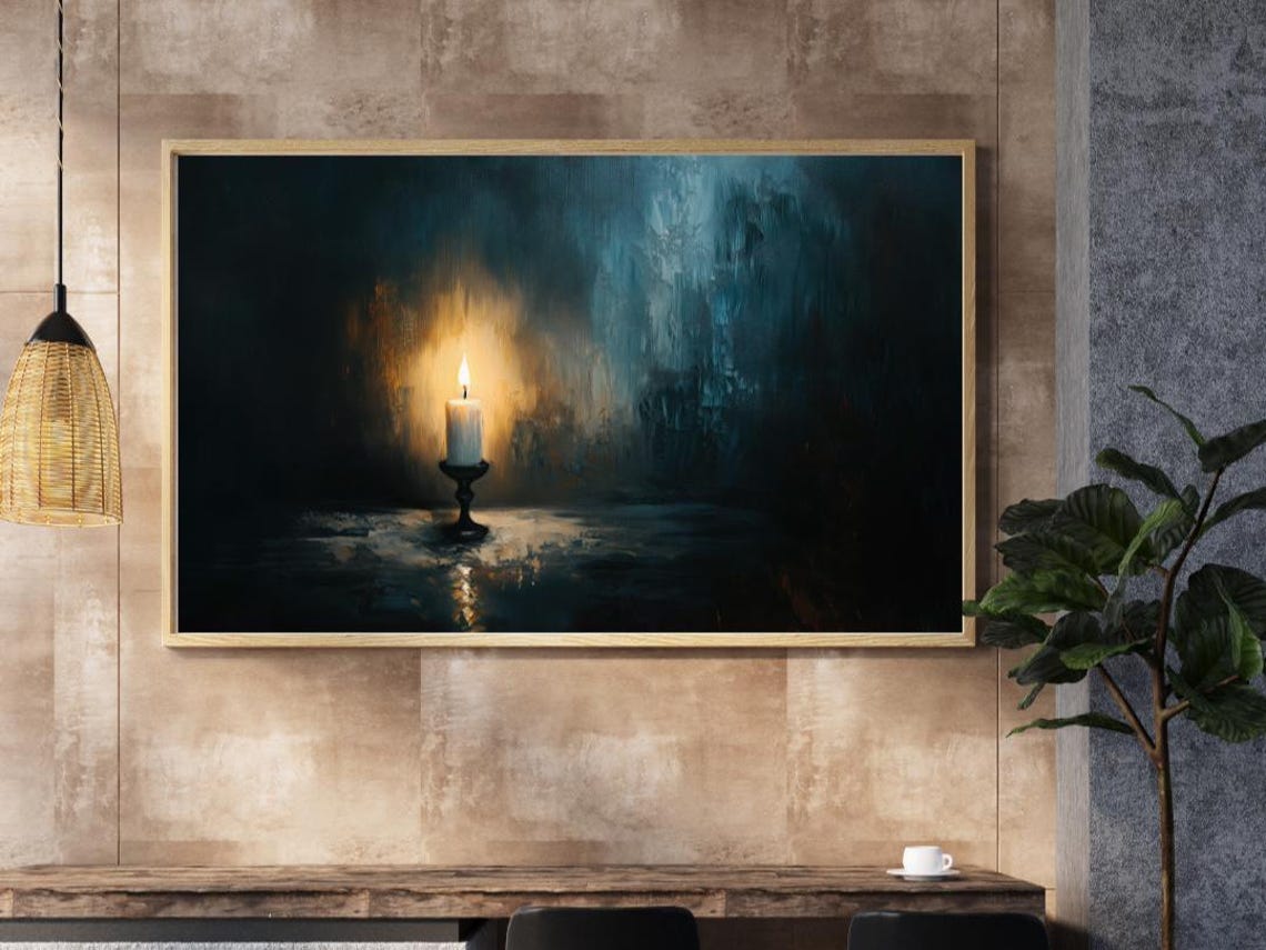 Lone Light Moody Candlelight Painting Dark Romantic Wall Art - Image 4