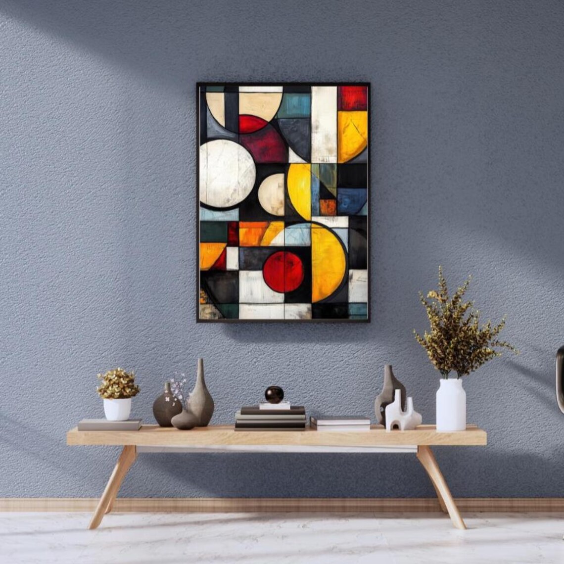 Geometric Fusion Abstract Oil Painting, Bold Modern - Image 5