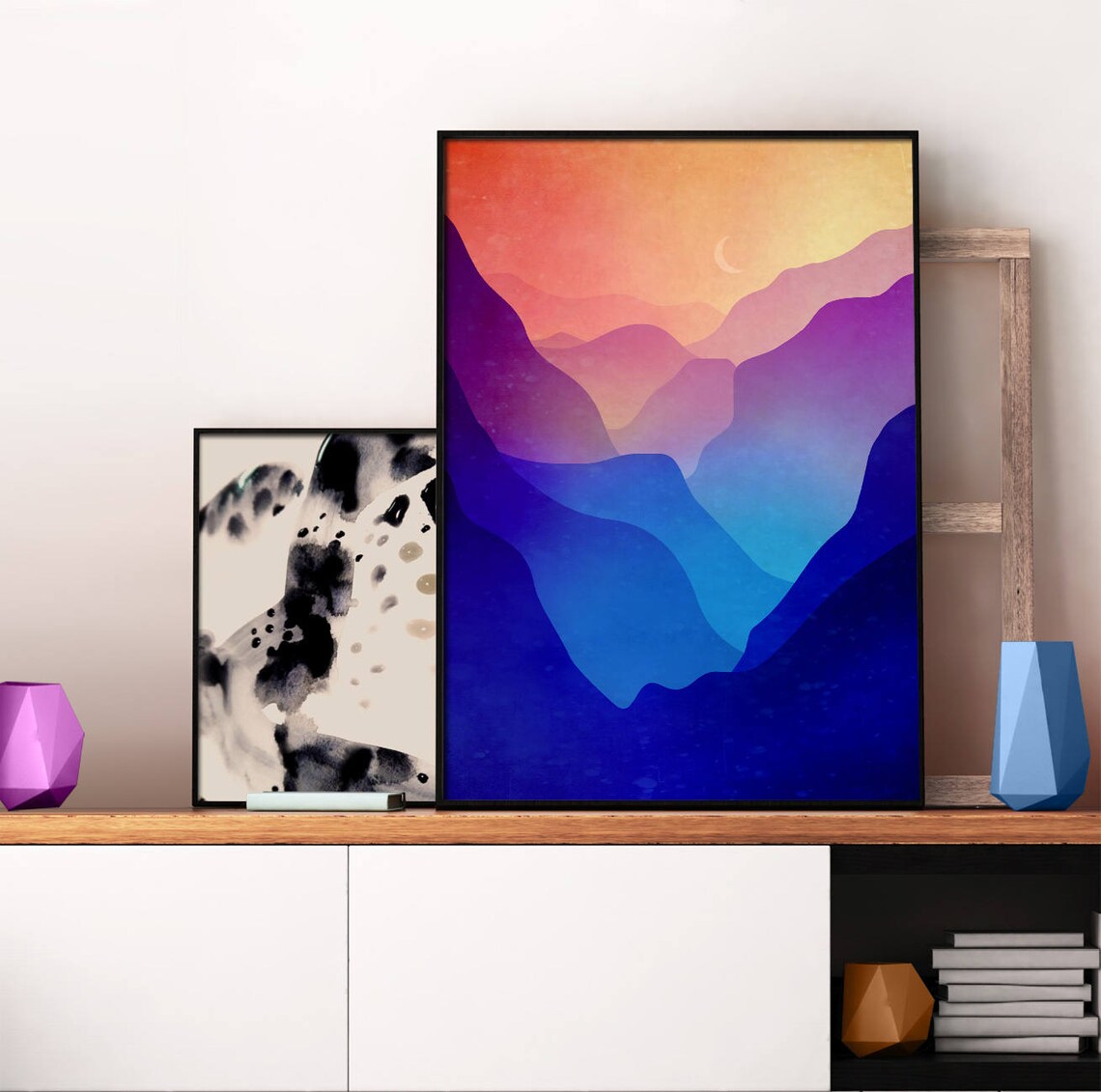 Sunset Valley With Mountains Landscape Art Print - Image 2