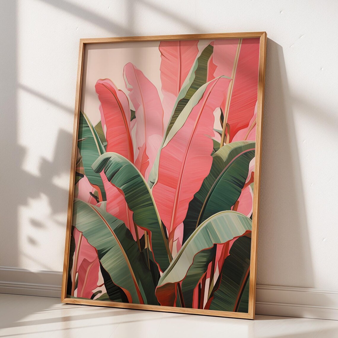 Pink Banana Leaf Tropical Botanical Art Print