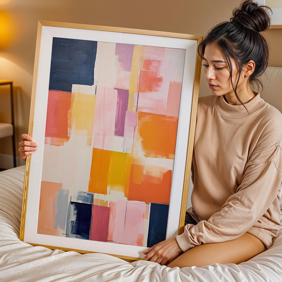 Color Blocks Rothko Style Abstract Wall Art Bold Modern Print In Orange Pink Navy Contemporary Poster For Home