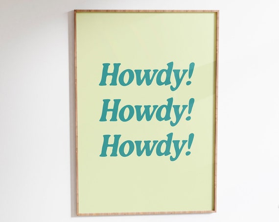 Howdy Poster Teal Wall Art Preppy Dorm Room Decor Aesthetic Poster Vintage Retro Wall Art Trendy Cowgirl Print Western Wall Art Print