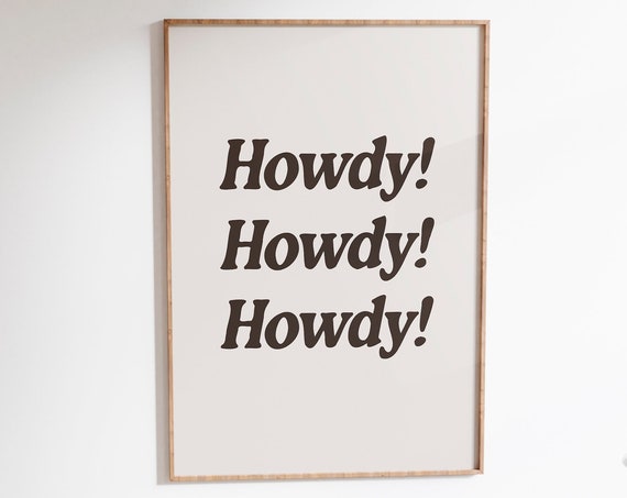Retro Howdy Poster Vintage Western Poster Typography Print Southern Wall Art Wild West Print Howdy Art Printable Wall Art Black Print