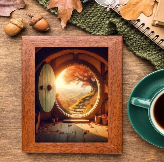 Cozy Hobbit Hole Round Door In Autumn Fantasy Forest Wall Art