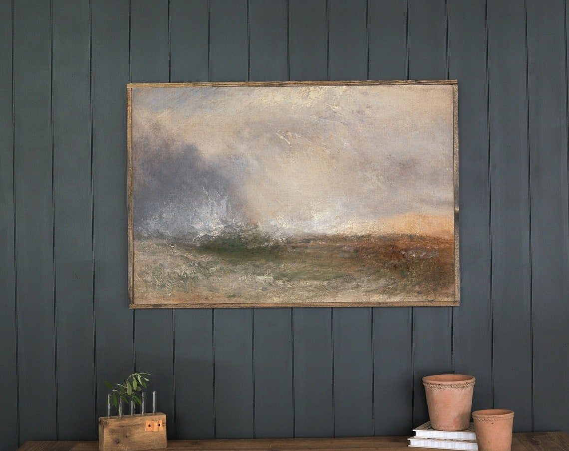 Vintage Abstract Meadow Storm Cloud Landscape Painting Sign Poster