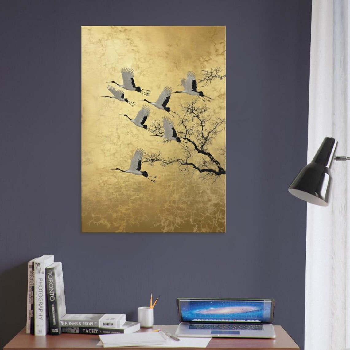 Vintage Gold Flying Cranes, Traditional Japanese Art - Image 2