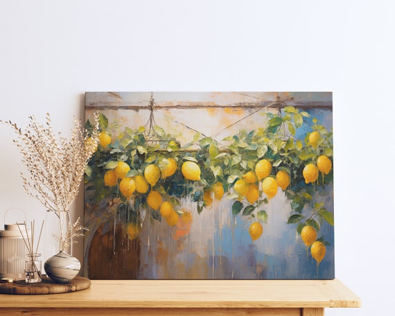Lemon Tree Oil Painting, Rustic Kitchen Wall Art