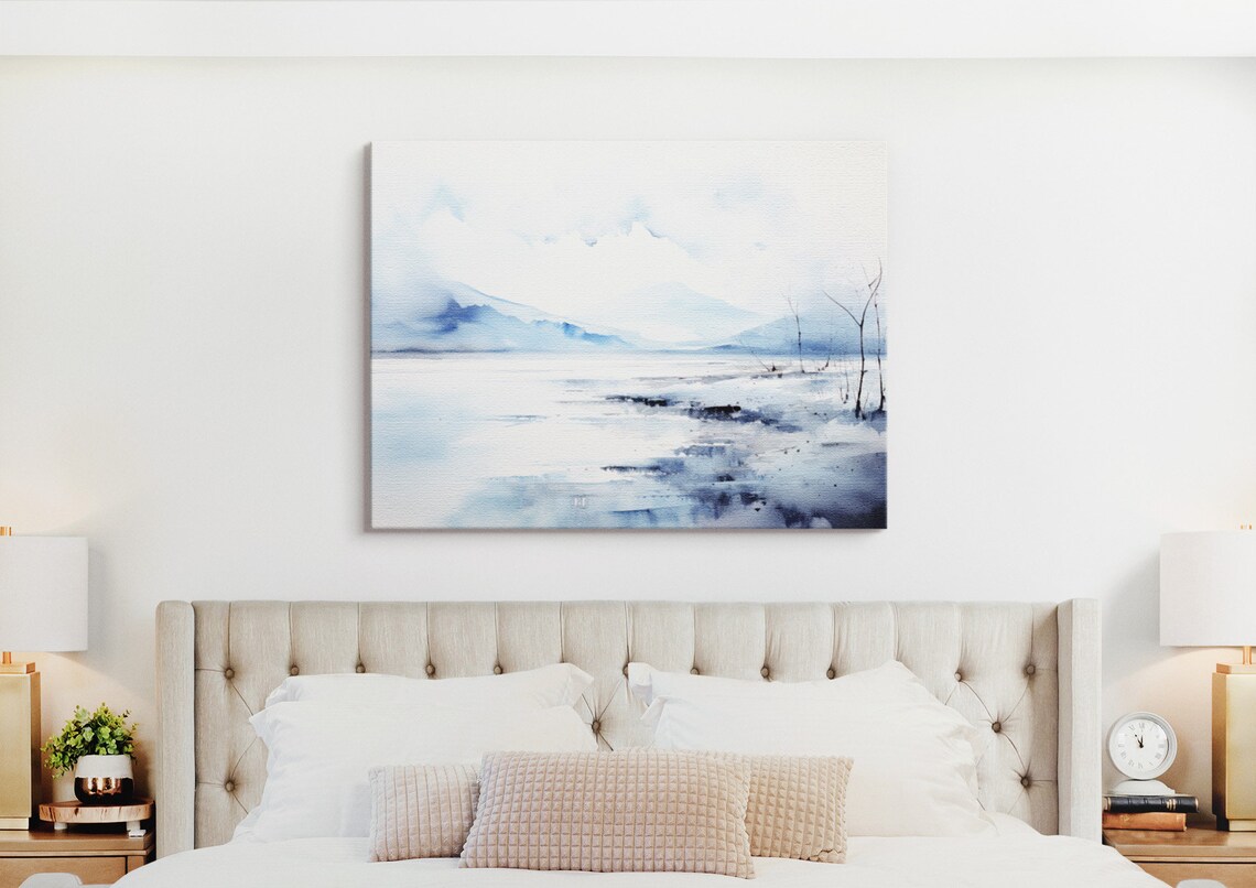 Pastel Blue Lake Abstract Landscape Art Print - Image 2