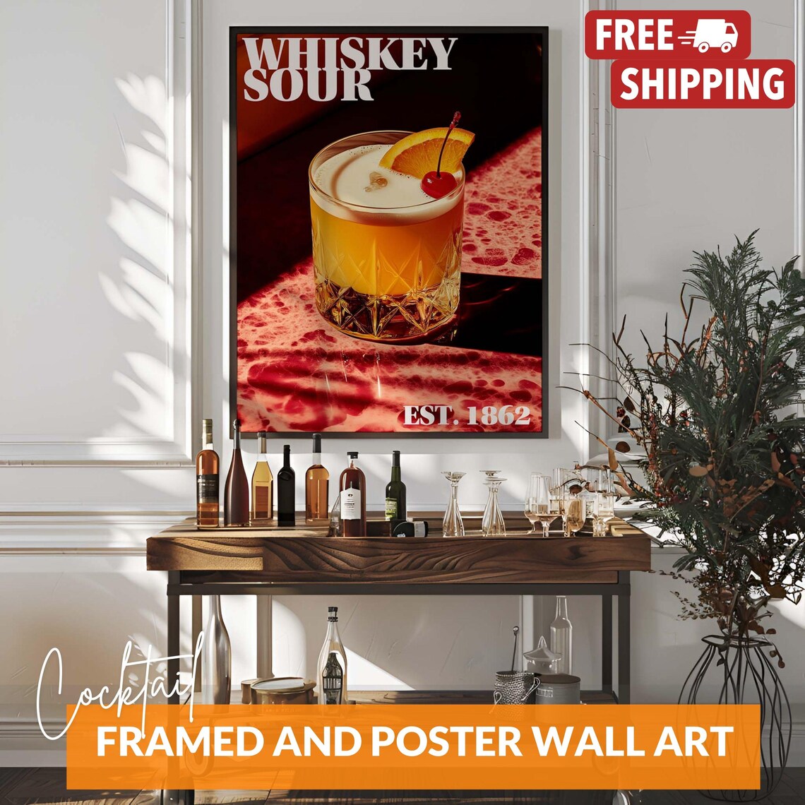 Vintage Whiskey Sour Cocktail Bar Cart Art Print