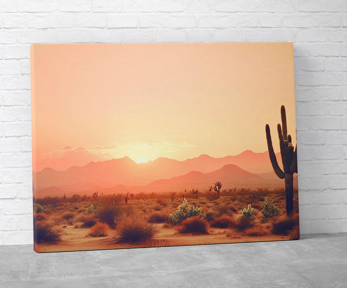 Desert Cactus Sunset Landscape Travel Poster