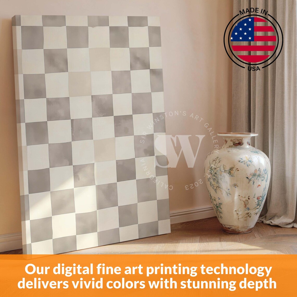 Checkered Abstract Geometric Art Print, Minimalist - Image 2