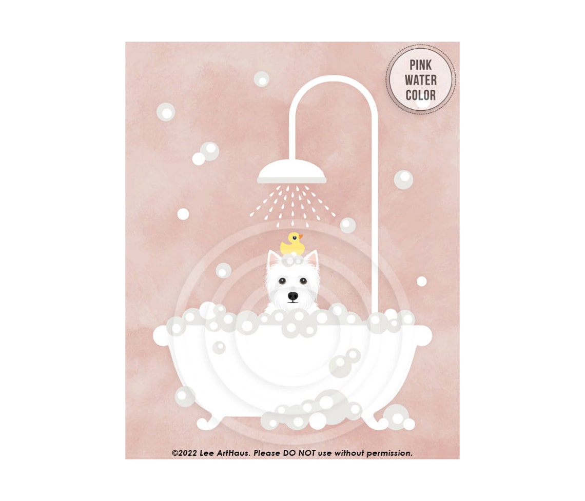 Westie Dog Taking Bubble Bath Under Shower Cute Dog Art Poster