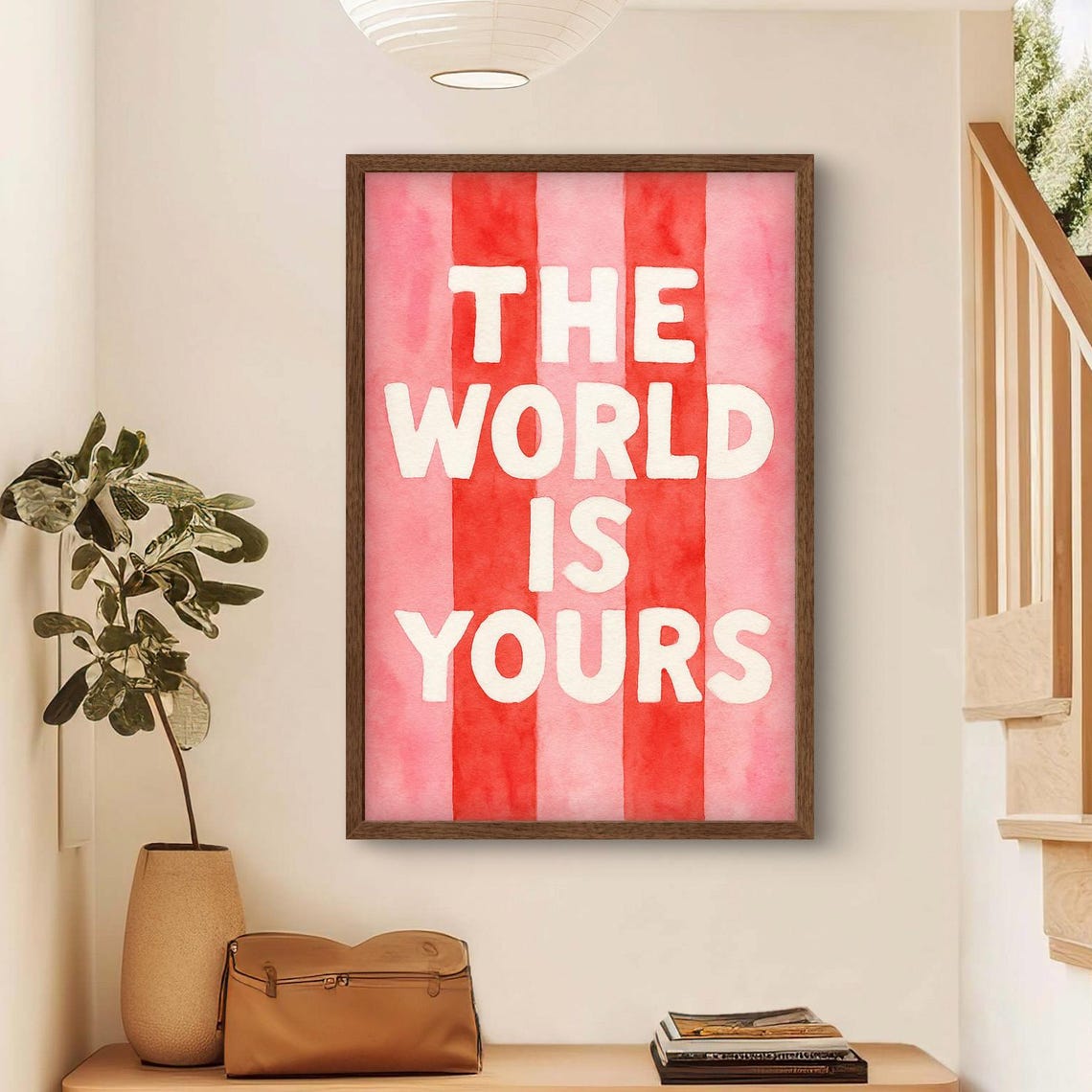 The World Is Yours Wall Art Retro Watercolor Quote Print Inspirational