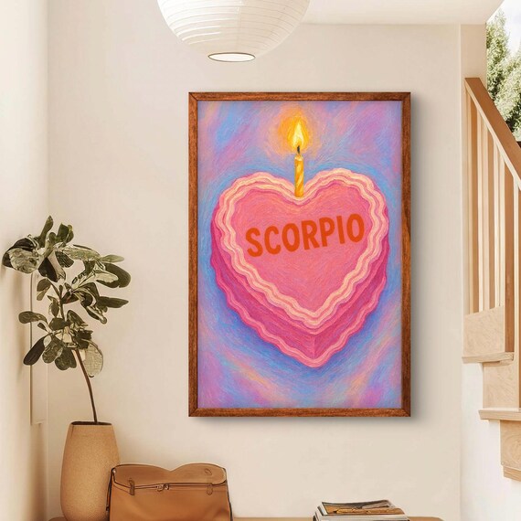 Scorpio Heart Cake Zodiac Birthday Candle Pink Astrology Poster