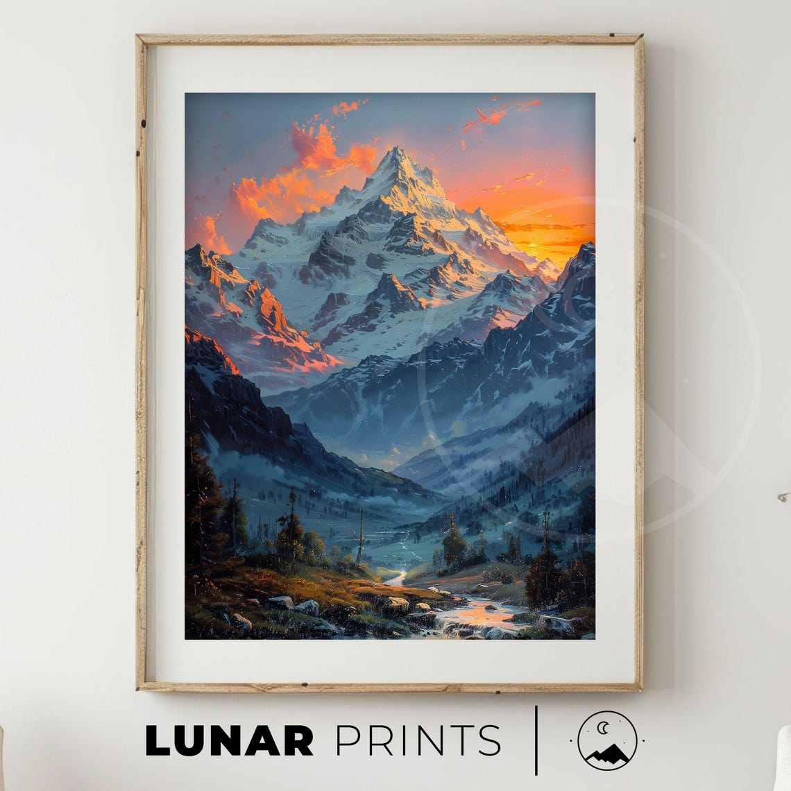 Mountain Sunset Vintage Mountain Landscape Art Print