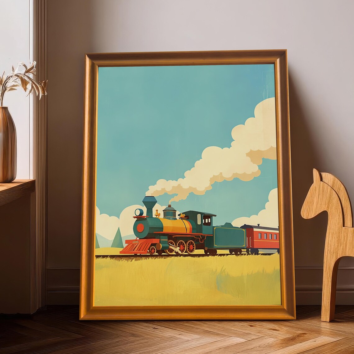 Retro Train Locomotive Art Print, Kids Room Decor