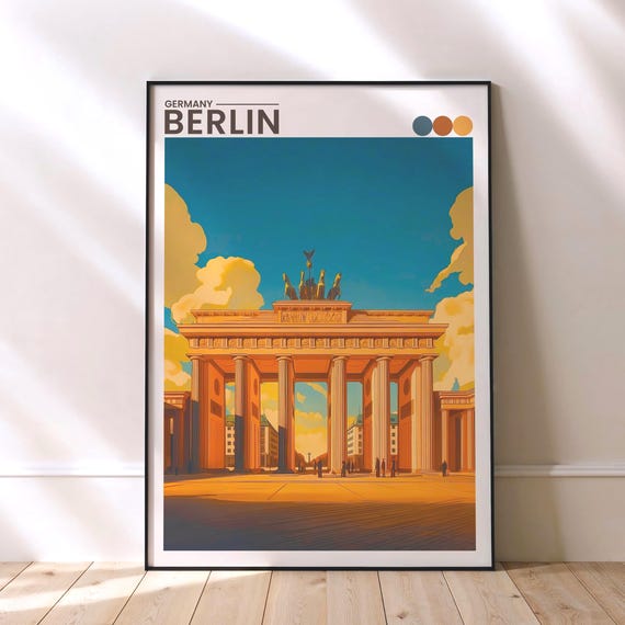 Berlin Travel Poster Brandenburg Gate Germany Wall Art Print