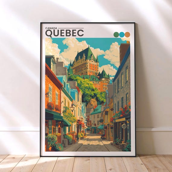 Quebec Travel Poster Chateau Frontenac Old Canada Wall Art