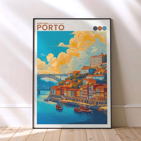 Porto Travel Poster Ribeira Riverfront Portugal Wall Art