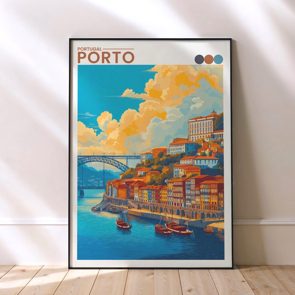 Porto Portugal Ribeira Riverfront Colorful Houses Travel Poster