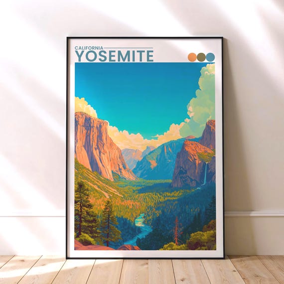 Yosemite Valley National Park Travel Poster El Capitan Half Dome Wall Art