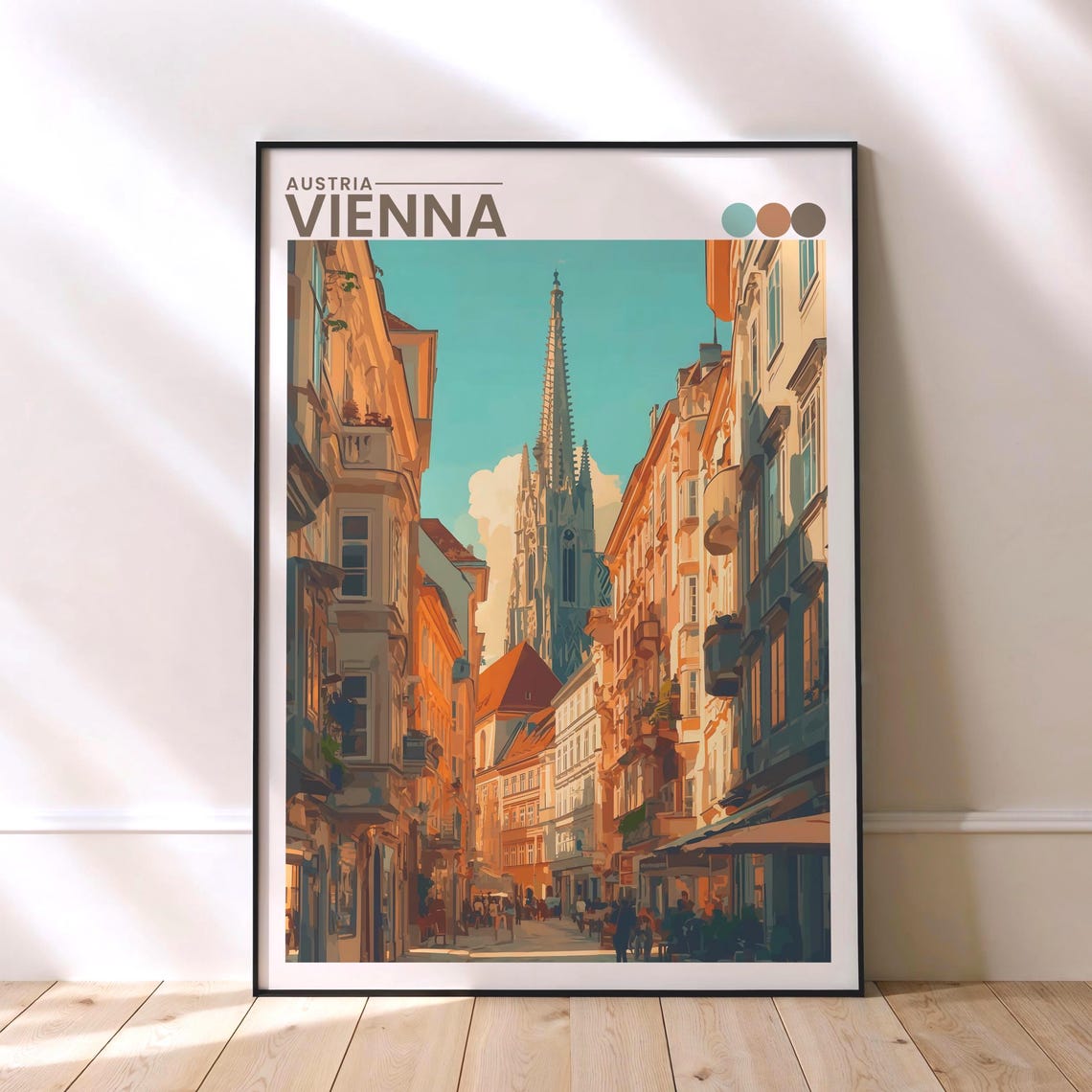 Vienna Travel Poster Historic Street Scene Austria Wall Art Print