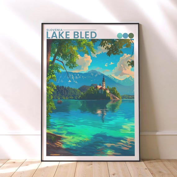 Lake Bled Travel Poster Slovenia Island Church Alpine Print