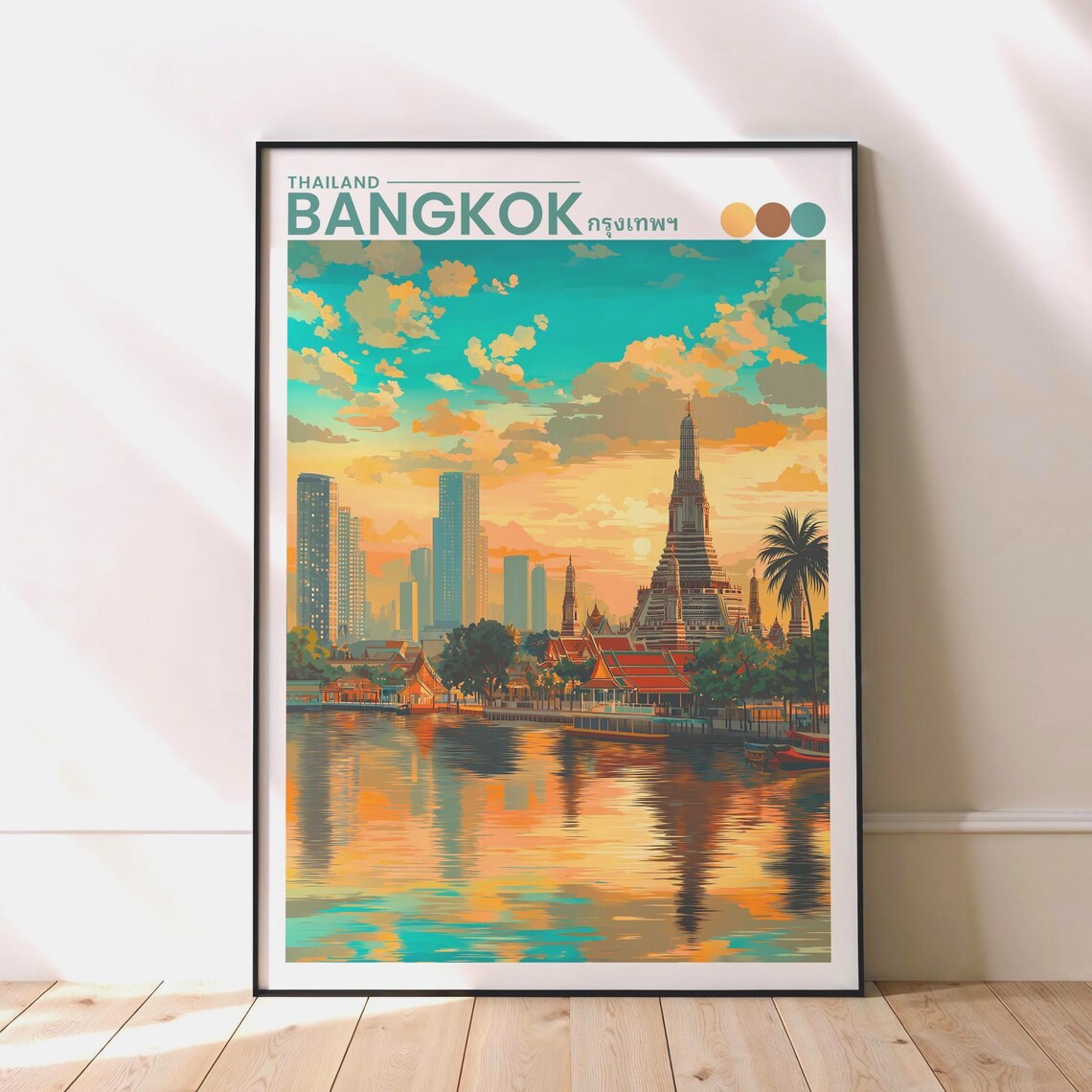 Bangkok Travel Poster Wat Arun Thailand Temple Print Wall Art