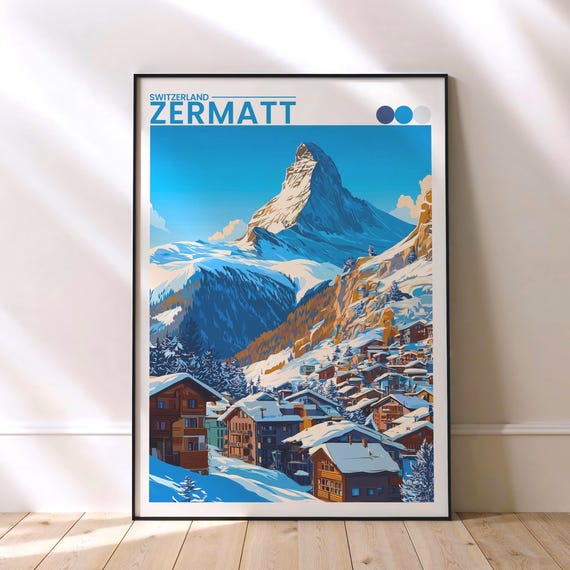 Zermatt Travel Poster Matterhorn Swiss Alps Wall Art Print