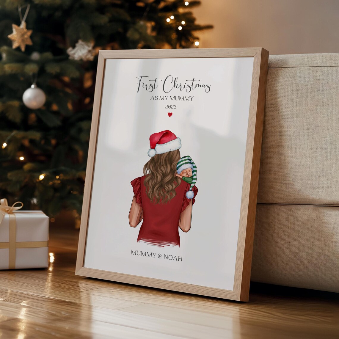 Personalised First Christmas Mummy and Baby Print Santa Hats