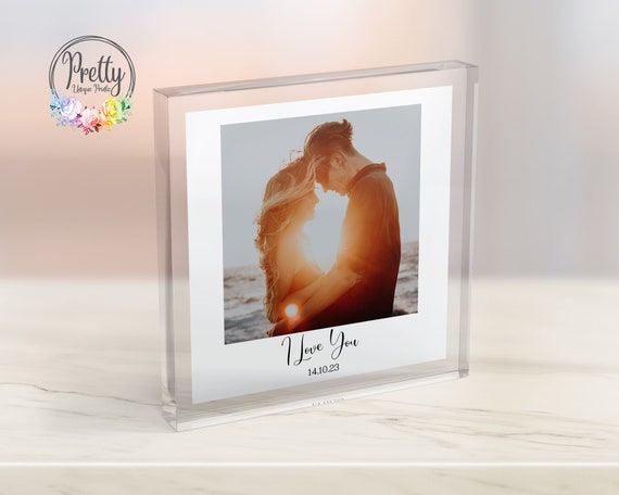 Personalised Couple Photo Block I Love You Beach Sunset Acrylic Print