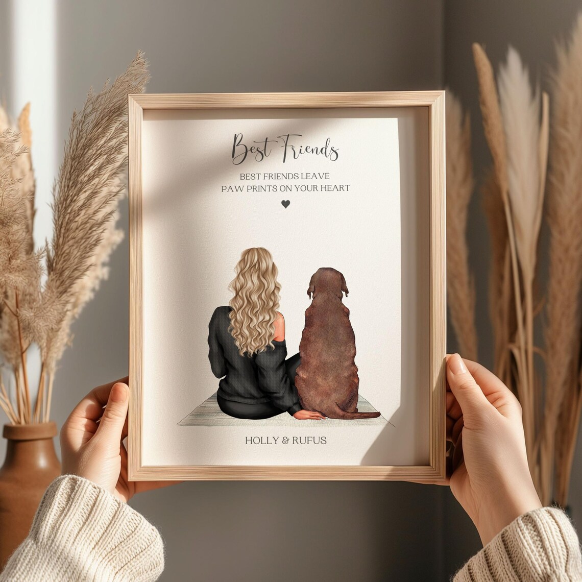 Personalised Best Friends Woman And Her Dog Paw Prints Poster