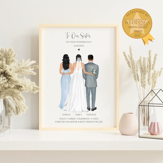 Gift For Bride Bride Gift From Sister To Our Sister On Your Wedding Day Personalised Bride And Sibling Print Bride Gift From Brother
