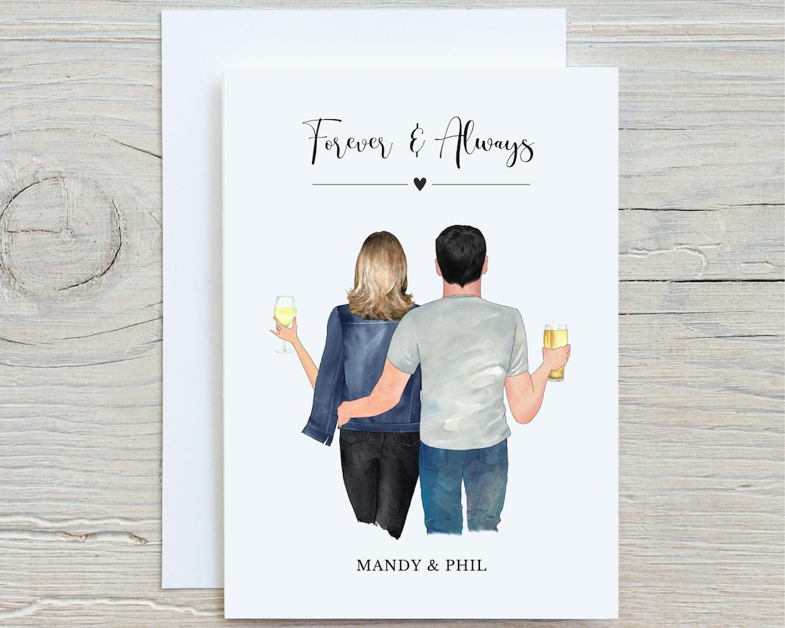 Personalised Forever and Always Wine and Beer Couple Card Print