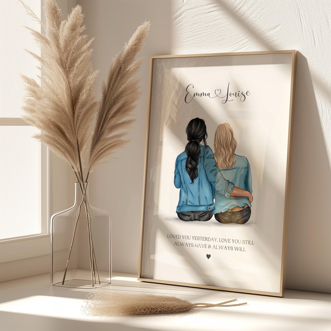 Personalised Loved You Yesterday Denim Couple Quote Framed Print
