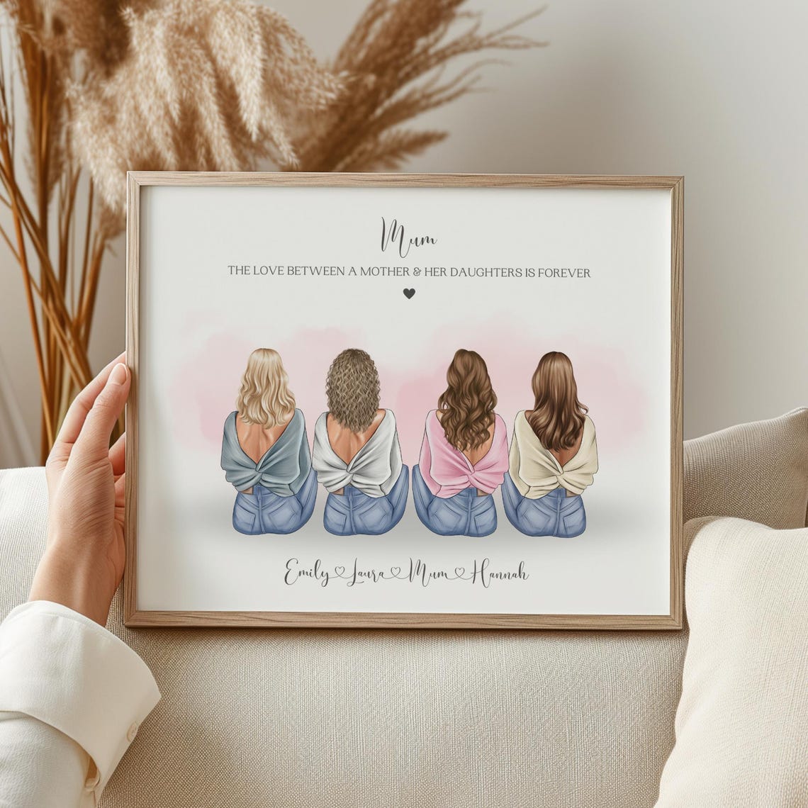 Personalised Mum and Three Daughters Forever Love Art Poster
