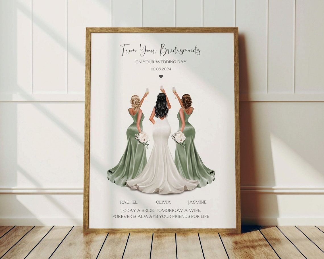 From Your Bridesmaids Sage Green Dresses Wedding Cheers Poster